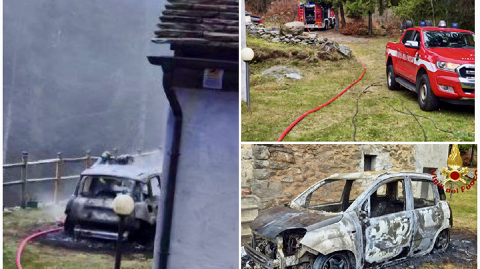 Fiat Panda Hybrid in in fiamme sulle alture di Crodo